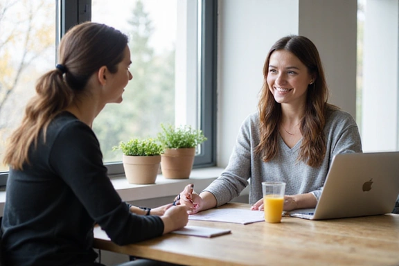 Donna che parla con nutrizionista